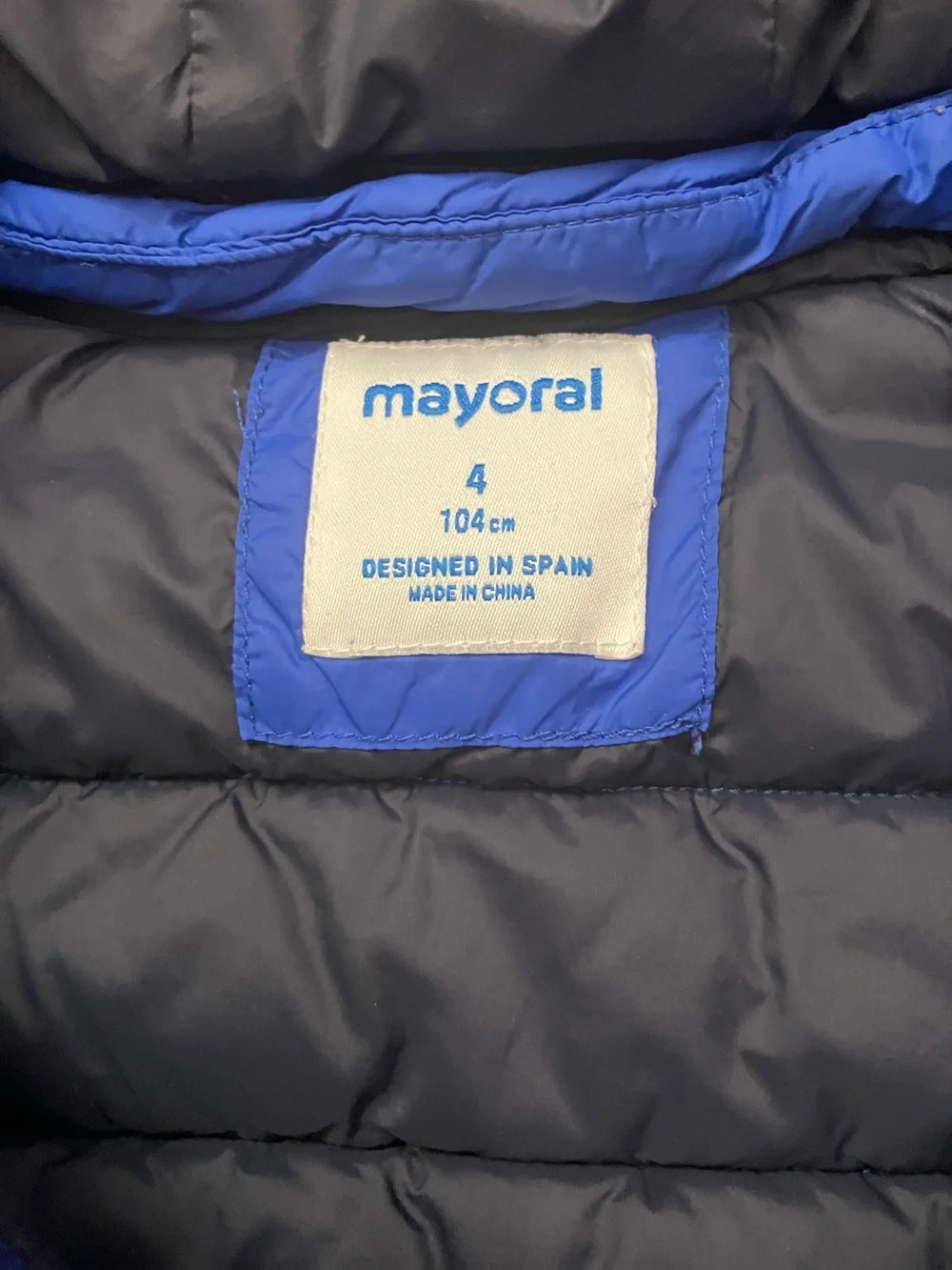 Mayoral Royal Blue Hooded Puffer Jacket with Black Hood